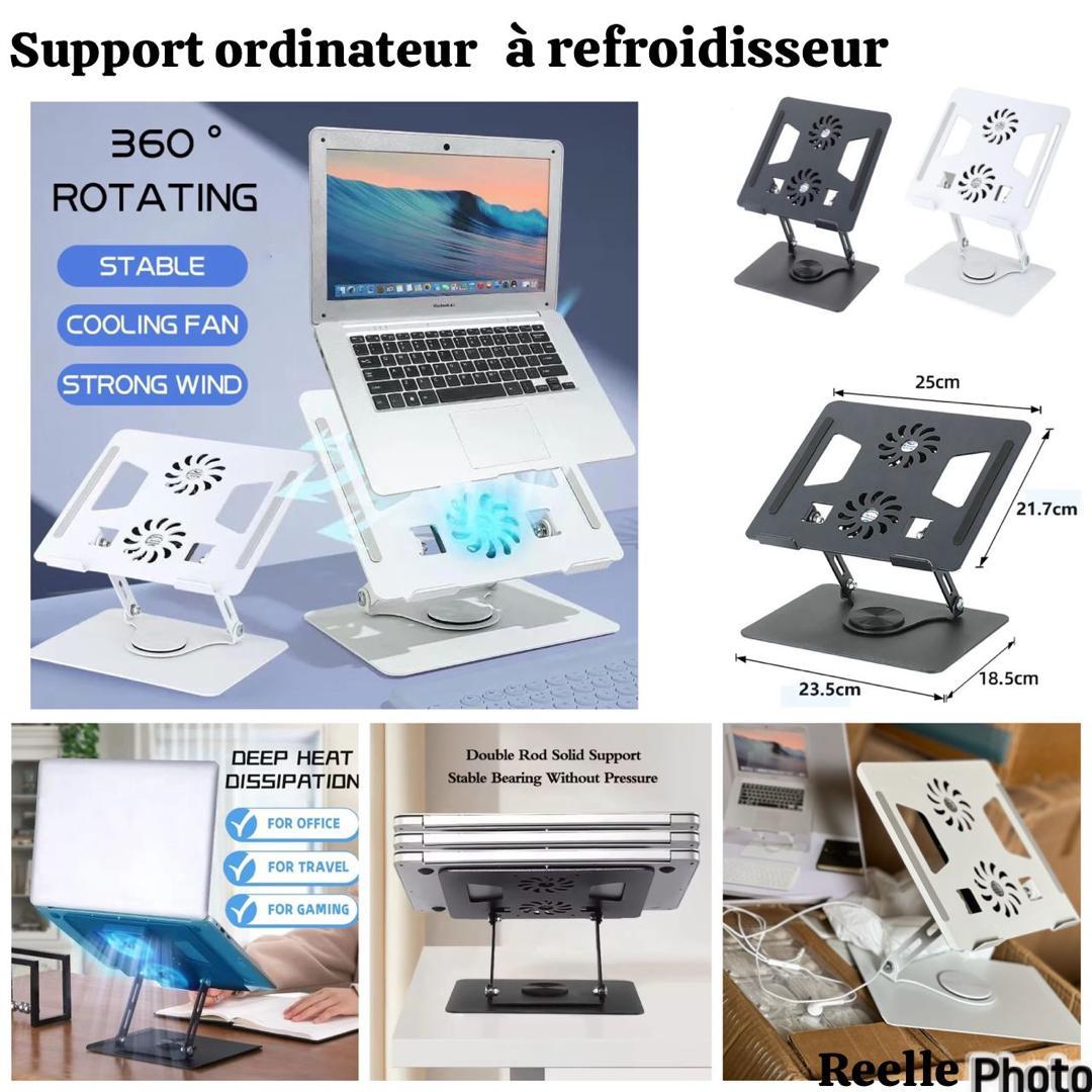 đ» Support PC Portable Aluminium avec Double Ventilateur â RĂ©glable, Pliable & AntidĂ©rapant | Confort & Refroidissement