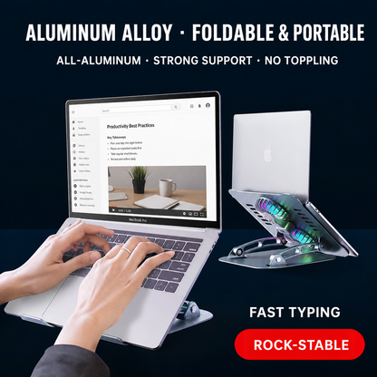 💻 Support PC Portable Aluminium avec Double Ventilateur – Réglable, Pliable & Antidérapant | Confort & Refroidissement