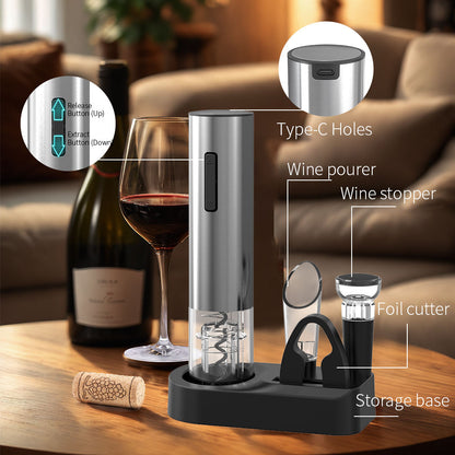 Tire-bouchon électrique rechargeable automatique USB-C – Ouvre-bouteille à vin élégant et pratique