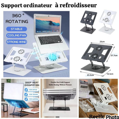 💻 Support PC Portable Aluminium avec Double Ventilateur – Réglable, Pliable & Antidérapant | Confort & Refroidissement