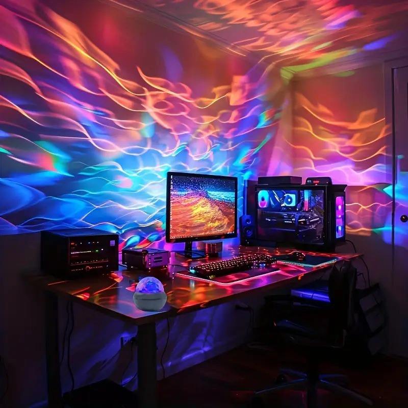 🌈 Projecteur LED d’Ambiance Multicolore – Effet Vagues Lumineuses 360°