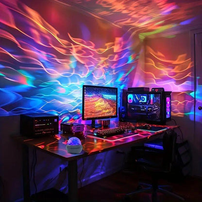 🌈 Projecteur LED d’Ambiance Multicolore – Effet Vagues Lumineuses 360°