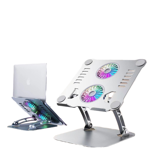 💻 Support PC Portable Aluminium avec Double Ventilateur – Réglable, Pliable & Antidérapant | Confort & Refroidissement